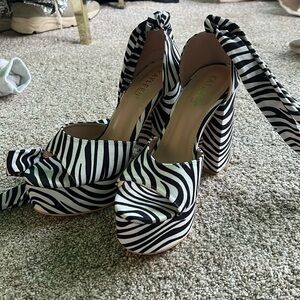 Zebra platform heels